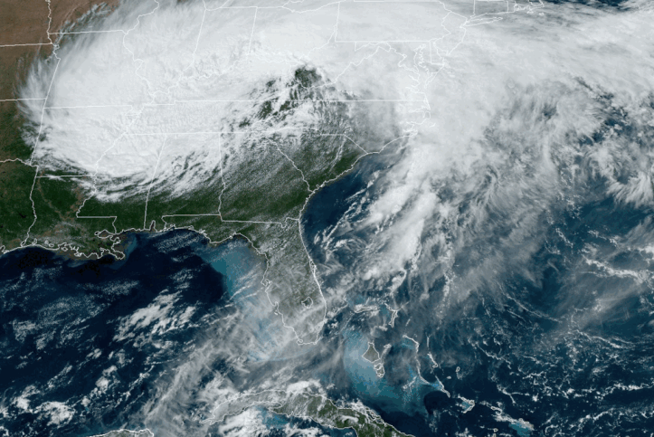 satellite map showing large storm over the southeastern United States